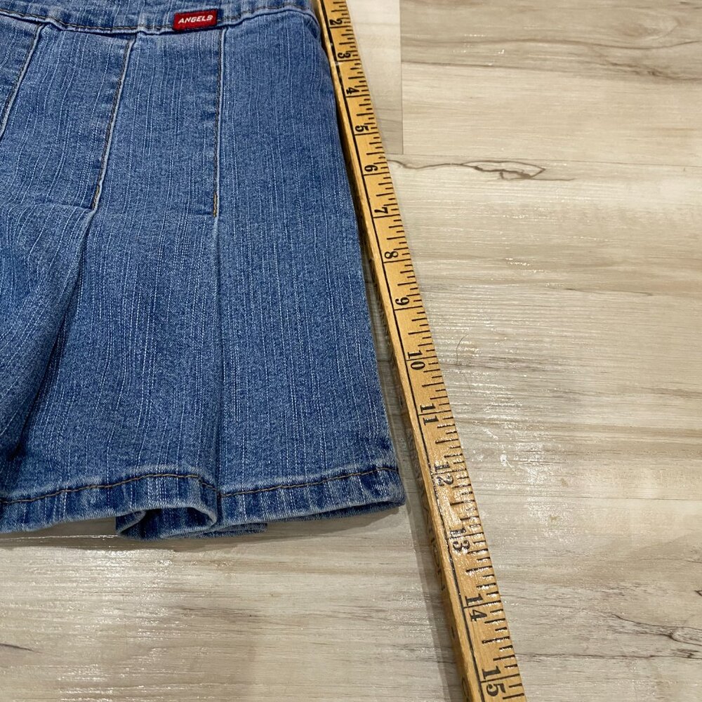 Angels Denim Pleated Mini Skirt Size 7 Y2K Low Rise Button Detail - Picture 8 of 10